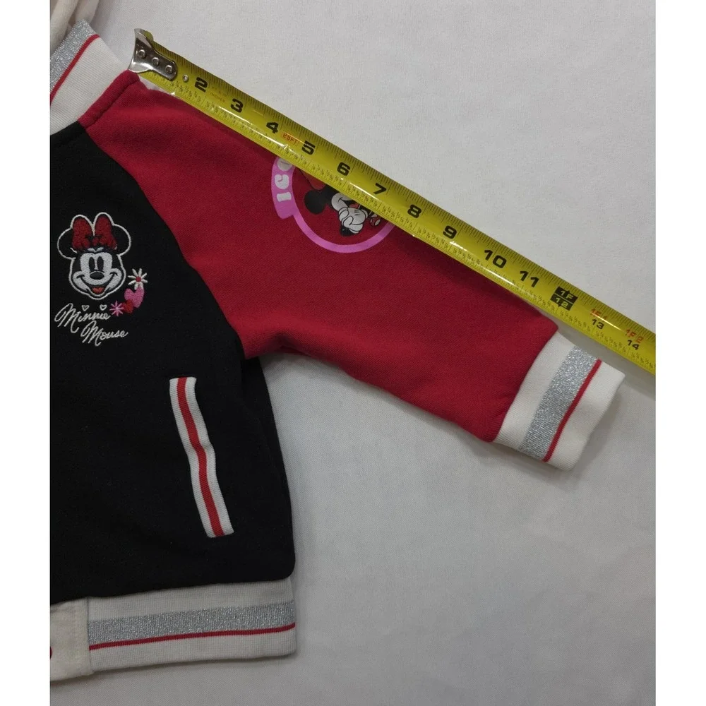 Disney Junior Girl's Minnie Mouse Black & Red Hooded Varsity Jacket.‎ Size 3T